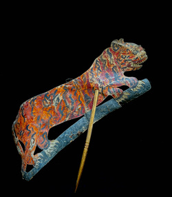 Antique tiger shadow puppet/wayang kulit, Java Indonesia